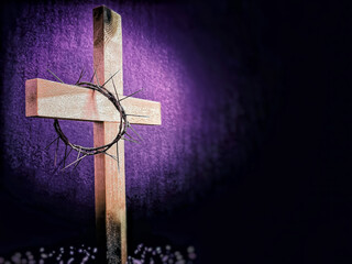 Lent Season,Holy Week and Good Friday concepts - photo of cross shaped in purple vintage...