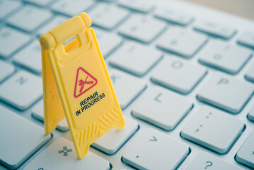 Maintenance, repair, update software in computer system from virus or ransomware concept. Close up...