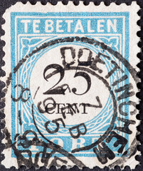 Netherlands - circa 1881 a postage stamp from the Netherlands , showing a number and cents. Postage...