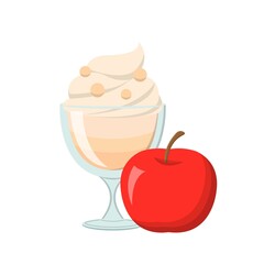 Apple flavored fruit sundae with glass cup isolated on white background