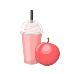 Peach flavored fruit smoothie with cream isolated on white background