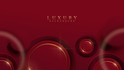 Luxury background and red circle frame with golden line and glitter light effects decorations.