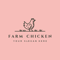 farm chicken line art logo vector symbol illustration design © garisium