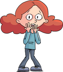 frightened girl looks at us in surprise