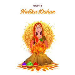 Indian festival of colours, Holi concept with Holika (venomous character) burning in fire as per Indian Mythology.