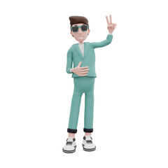 3d rendering businessman holding up 2 fingers pose