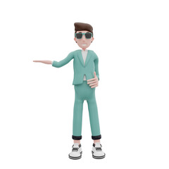 3d rendering businessman raising his hand to the right pose