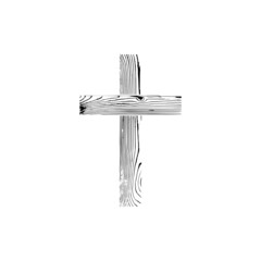 Wooden christian cross icon isolated on white background