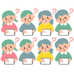 困り顔でタブレット学習をする子どもたち