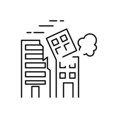 War and bombardment demolition disaster destroyed city building icon. Simple illustration of demolition city building vector icon for web design isolated on white background