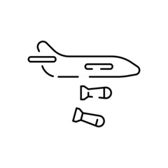Jet line icon. Warplane, fighter, bomber. Aircraft concept. Vector illustration can be used for topics like air force, military, defense.