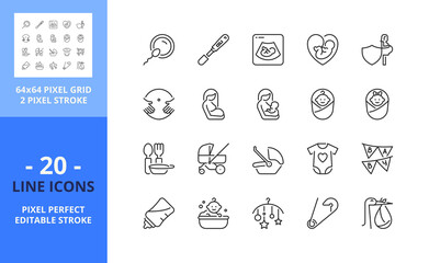 Line icons about pregnancy and baby. Pixel perfect 64x64 and editable stroke - 490283913