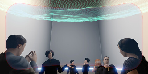 VR Camera Classes and Meetings in Metaverse Avatars of people in the Metaverse world in 3D illustrations