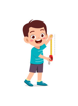 little boy holding measure tape and check length