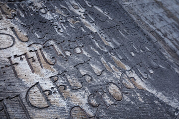Beautiful inscriptions in Armenian 12th century at the medieval Kobayr monastery in Debed canyon, Lori, Armenia
