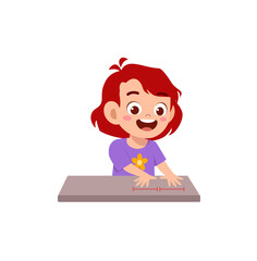 cute little girl measure length using hand span