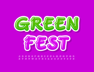Vector event poster Green Fest. Violet artistic Font. Set of creative Alphabet Letters and Numbers