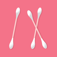 Cotton buds in flat design. Personal hygiene items. Vector stock illustration