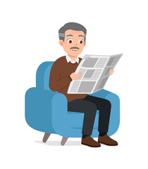 old man sit on sofa and read newspaper