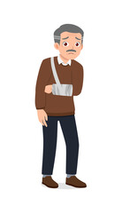 old man have broken arm bone and feel sad