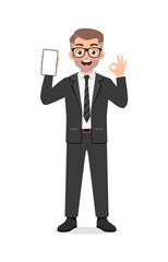 young man show phone screen and show ok gesture