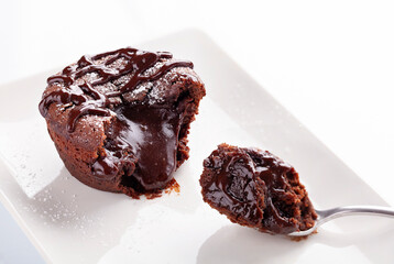 Chocolate coulant on white background 