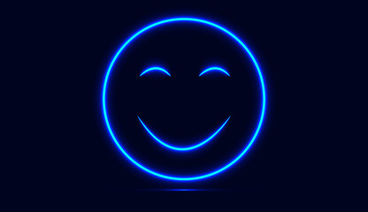 Blue neon of faces smile isolated on dark background