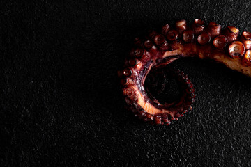phalanx of grilled octopus on a dark background