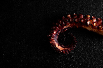 phalanx of grilled octopus on a dark background