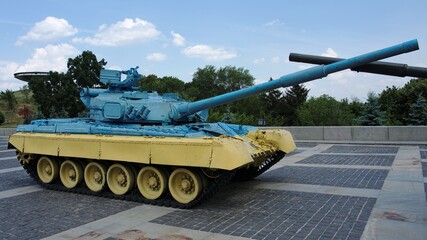 T-64 tank in ukrainian colors in Kiev