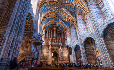 Interior of the Sainte Cécile cathedral in Albi, in the Tarn, in Occitanie, France - obrazy, fototapety, plakaty
