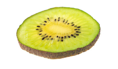 Fototapeta na wymiar One falling kiwifruit slice isolated on the white background.