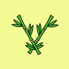 Crossed bamboo sprigs simple vector illustration