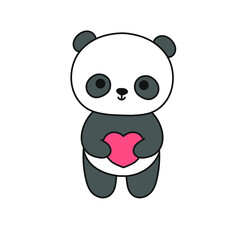 Cute panda bear vector illustration, adorable holding heart bear, loving panda 