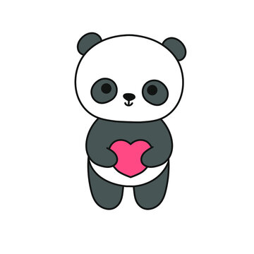 recommend clip art: Cute panda bear vector illustration, adorable holding heart bear, loving panda 
