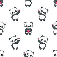 Fototapeta premium Cute panda bears vector seamless pattern, dancing funny bear, animal pattern