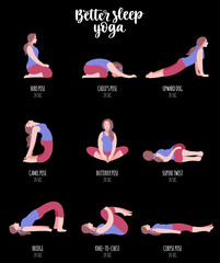 Better sleep yoga. Poses for good rest. Fitness exercises girl.