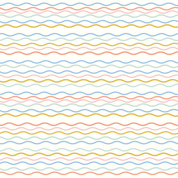 Abstract wavy stripe pattern vector. Seamless repeat of hand drawn colourful doodle waves. Design element.