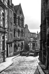 Edinburgh street in black and white