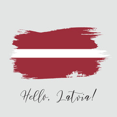 Latvia vector watercolor national country flag icon. Hand drawn illustration with dry brush stains, strokes, spots isolated on gray background. Painted grunge style texture for posters, banner design.