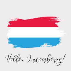 Luxembourg watercolor vector national country flag icon. Hand drawn illustration, dry brush stains, strokes, spots isolated on gray background. Painted grunge style texture for posters, banner design.