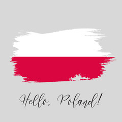Poland watercolor vector national country flag icon. Hand drawn dry brush stains, strokes, spots isolated on white background. Painted grunge style illustration texture for posters, banner design.