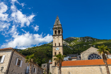 Fototapeta na wymiar Old tower in Perast historical town, Montenegro
