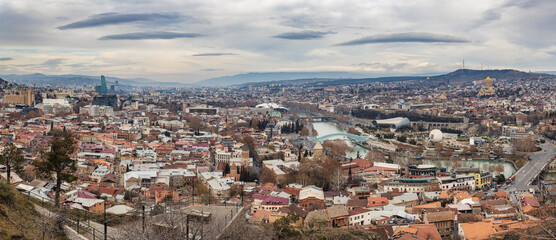 Panoramic view of Tbilisi historical city center and Kura river, Georgia © Dmitrii