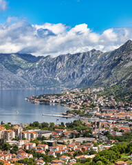 Famous town of Kotor view surrounded by rocky mountains of Montenegro