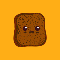Cartoon toast bread in kawaii style. Vector Illustration.
