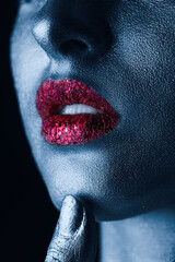 glittering red lipstick