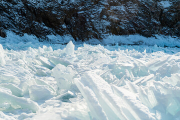 pack ice in the Baikal lake, Siberia