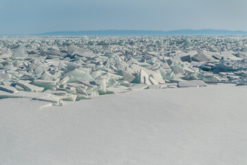 pack ice in the Baikal lake, Siberia