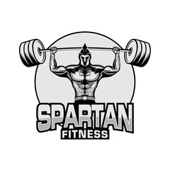 muscle spartan fitness and sport logo design Premium Vector